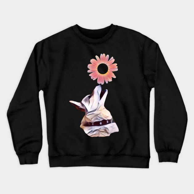 A dog holding a daisy on its nose Crewneck Sweatshirt by Evgeniya